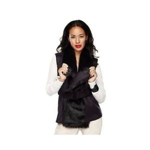 CATO Black Draped Front Black Faux Fur Vest Large